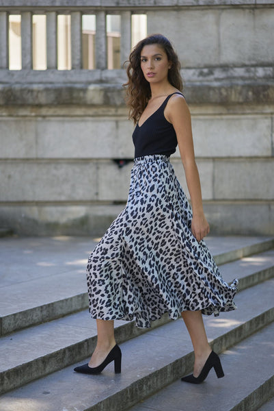 Juliette Satin Leopard Skirt - Silver/Grey