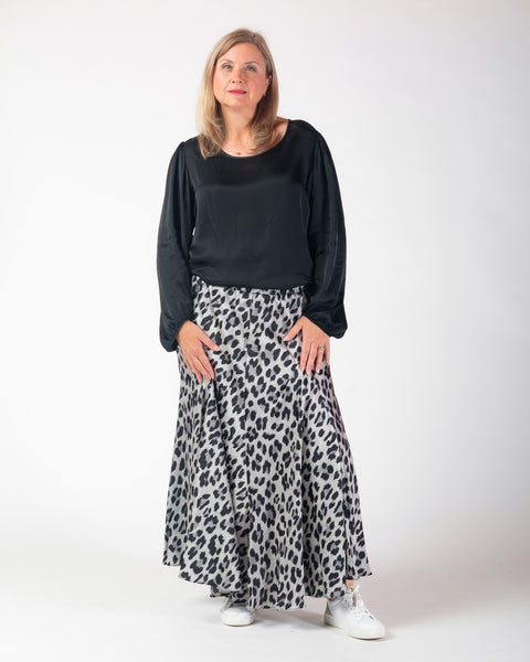 Juliette Satin Leopard Skirt - Silver/Grey