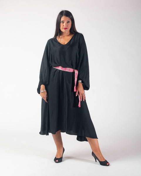 Leni V Neck Satin Maxi dress - Black