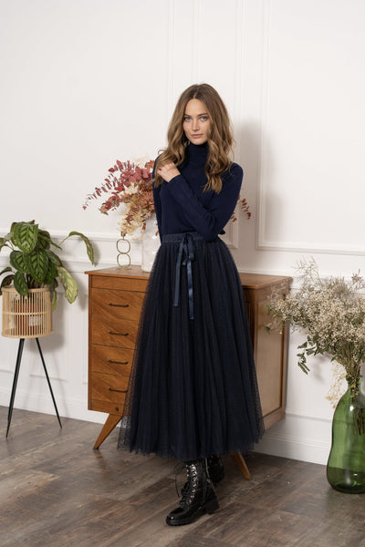 Tabitha Tulle Skirt - Navy with Black spot