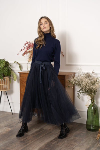 Tabitha Tulle Skirt - Navy with Black spot